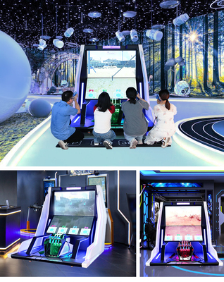 VR Shooting Simulator For Kids With Guns And Double 65inch Screens For Multiplayer Competition