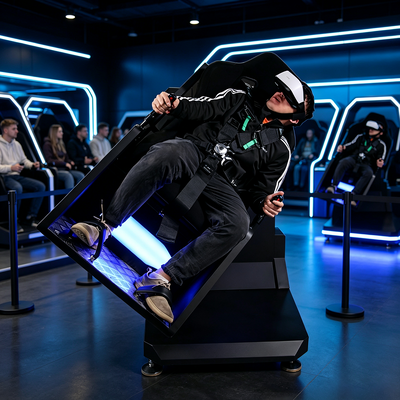Space-Saving Commercial 360 VR Motion Arcade Equipment with Integrated Control Panel Roller Coaster Simulation